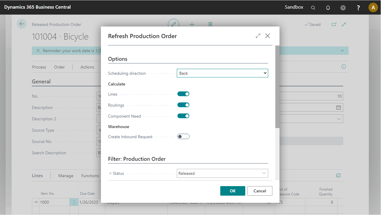 Refresh production order