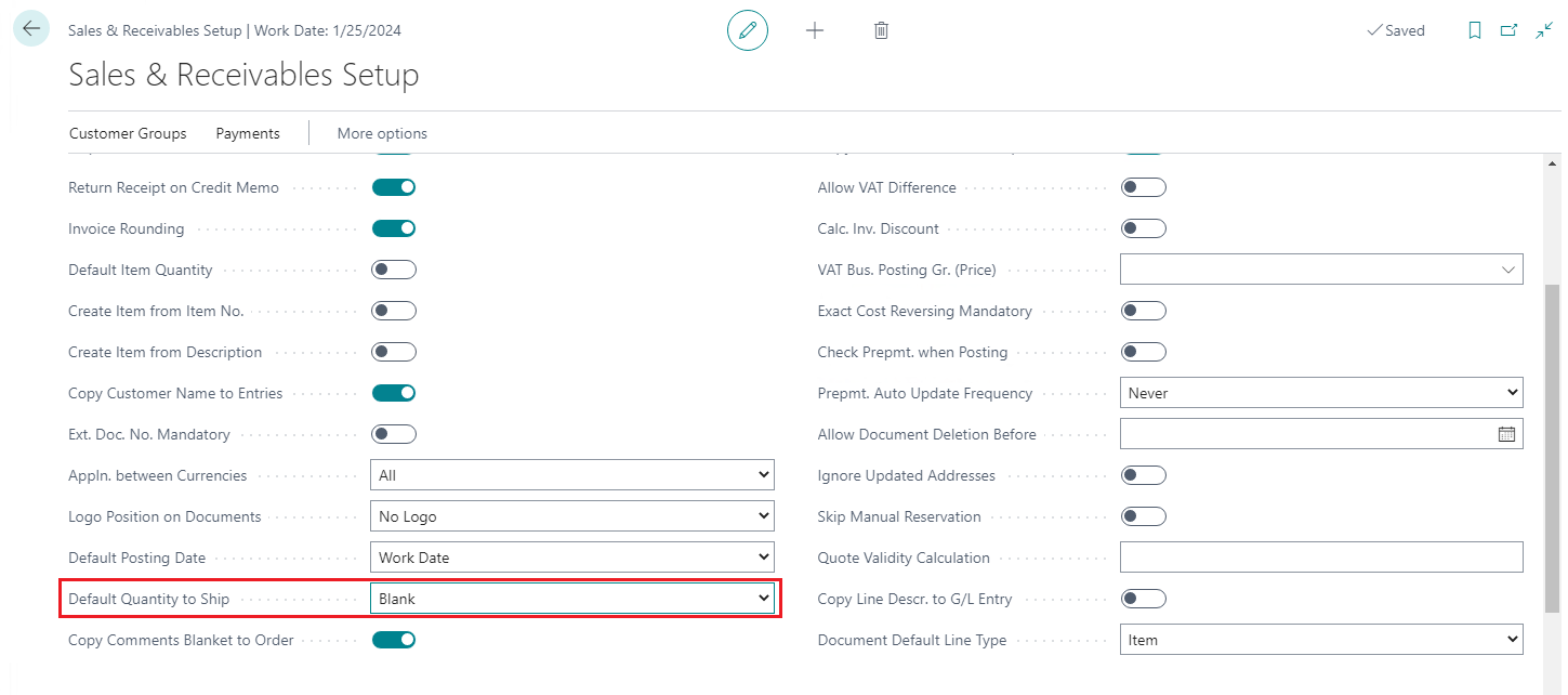 Sales & Receivables Setup