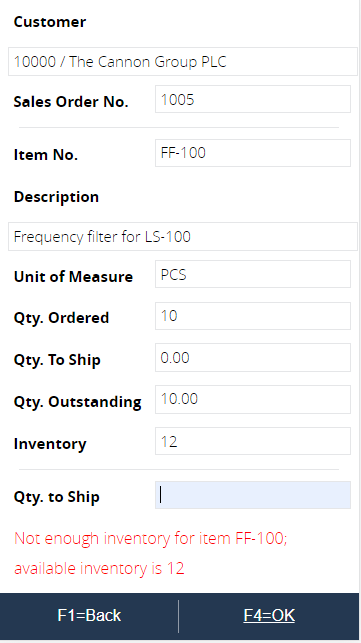 Quantity Inventory Error