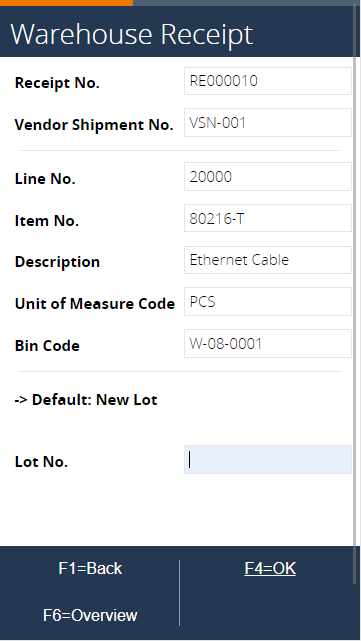 Enter lot number