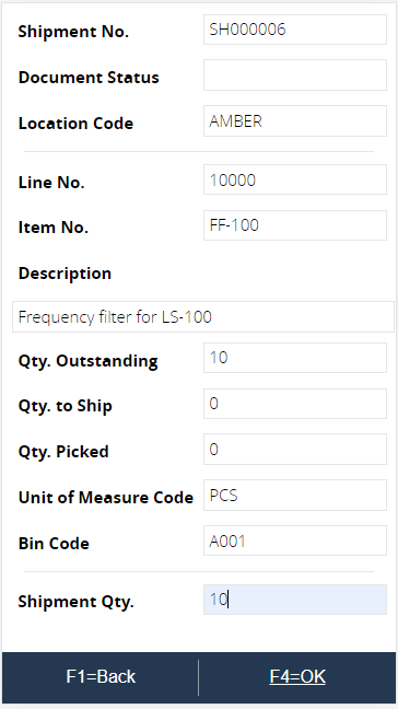 Enter quantity to ship