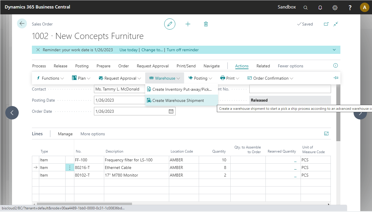 Create Warehouse Shipment