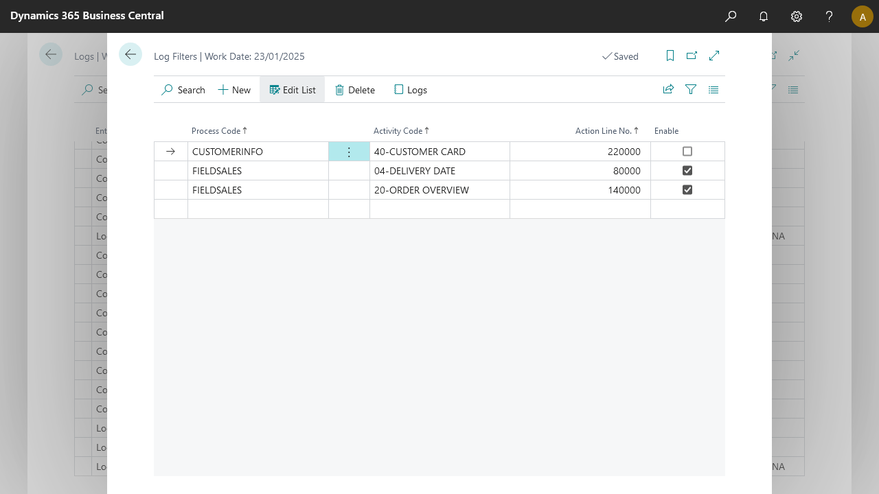 KPI Log page