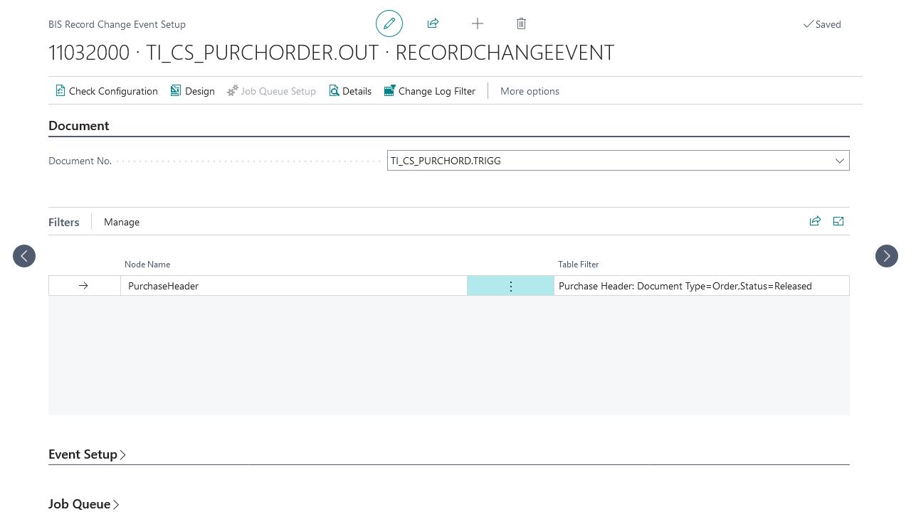 Record Change Event Setup Filters