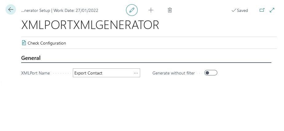 [image of XMLPORTXMLGENERATOR Setup page]