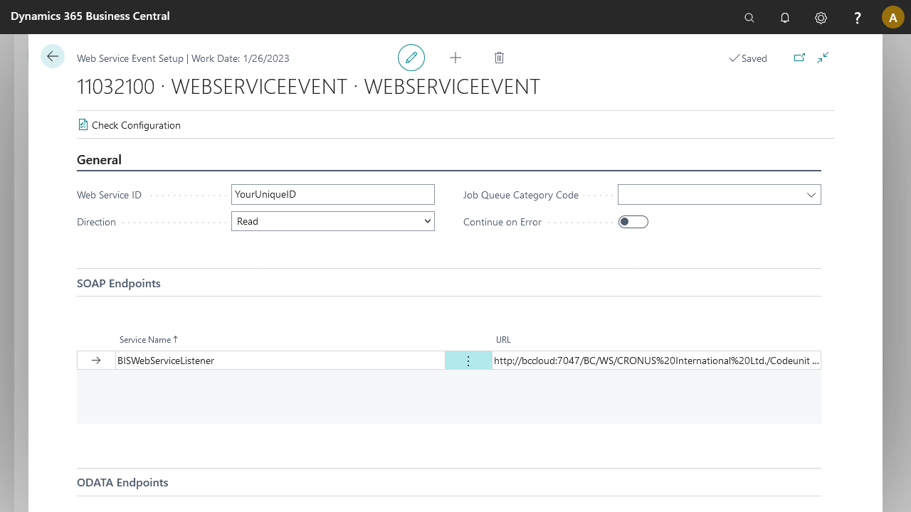 WebServiceEventSetup