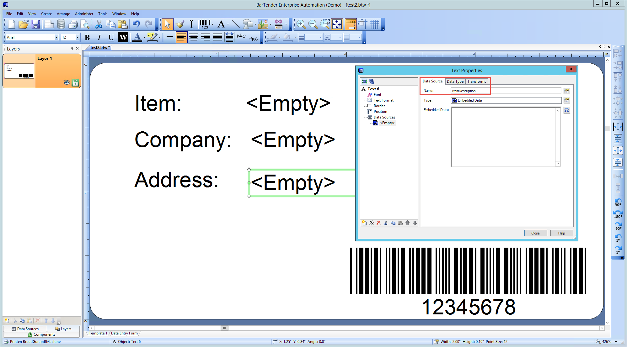 Label Printing BarTender Label