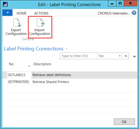 Label Printing Connection Page