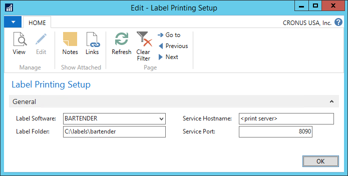 Label Printing Setup
